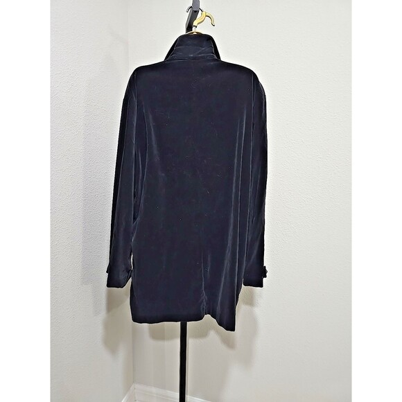 Vtg Grunge Black Velvet Pea Coat Double Breasted Beatnik Womens 1X Goth Rocker - Picture 4 of 6